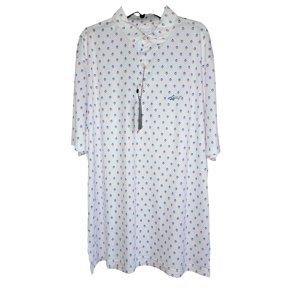 Greg Norman size large white patterned polo shirt NWT